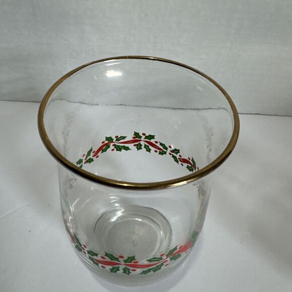 Libbey Holly & Berry Christmas Tumblers‎ Clear Glass Gold Rim 5 1/4" Vintage 3 - Picture 5 of 10